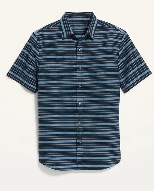 OLD NAVY Men Shirt Short Sleeve Button Down Navy Stipe