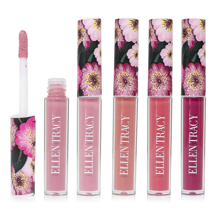 ELLEN TRACY Makeup Lip Gloss Flawless Collection 4 Piece Gift Set Rosy Nudes Women and Girls