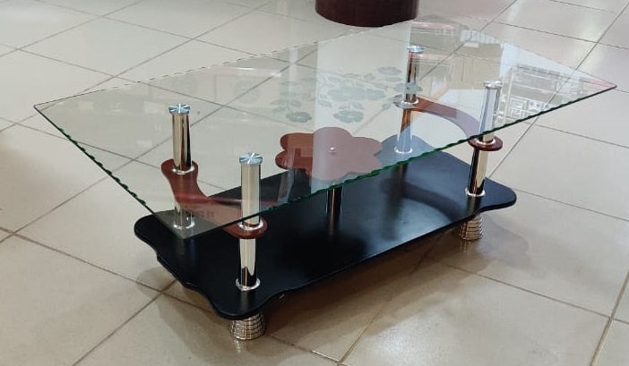 Glass Table Wood & Glass Design Brown & Black AB207