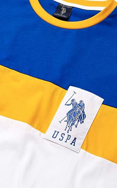 US POLO ASSN. Men T-SHIRT Us Polo Stripe Round Neck Blue, White & Yellow