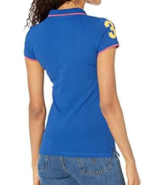 US POLO ASSN. Women Shirt Polo Us Polo Blue W/PINK Trim, Logo