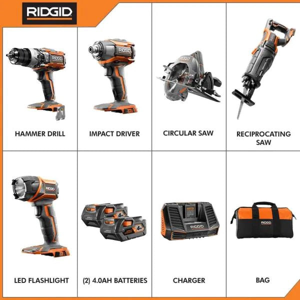 RIDGID 5-TOOL Combo Kit 18V R9652 GEN5X