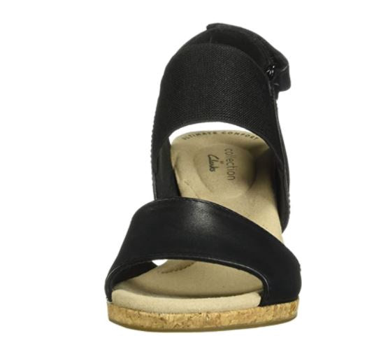 CLARKS Footwear Women's Lafley Lily Wedge Sandal Black LEATHER/TEXTILE Combi