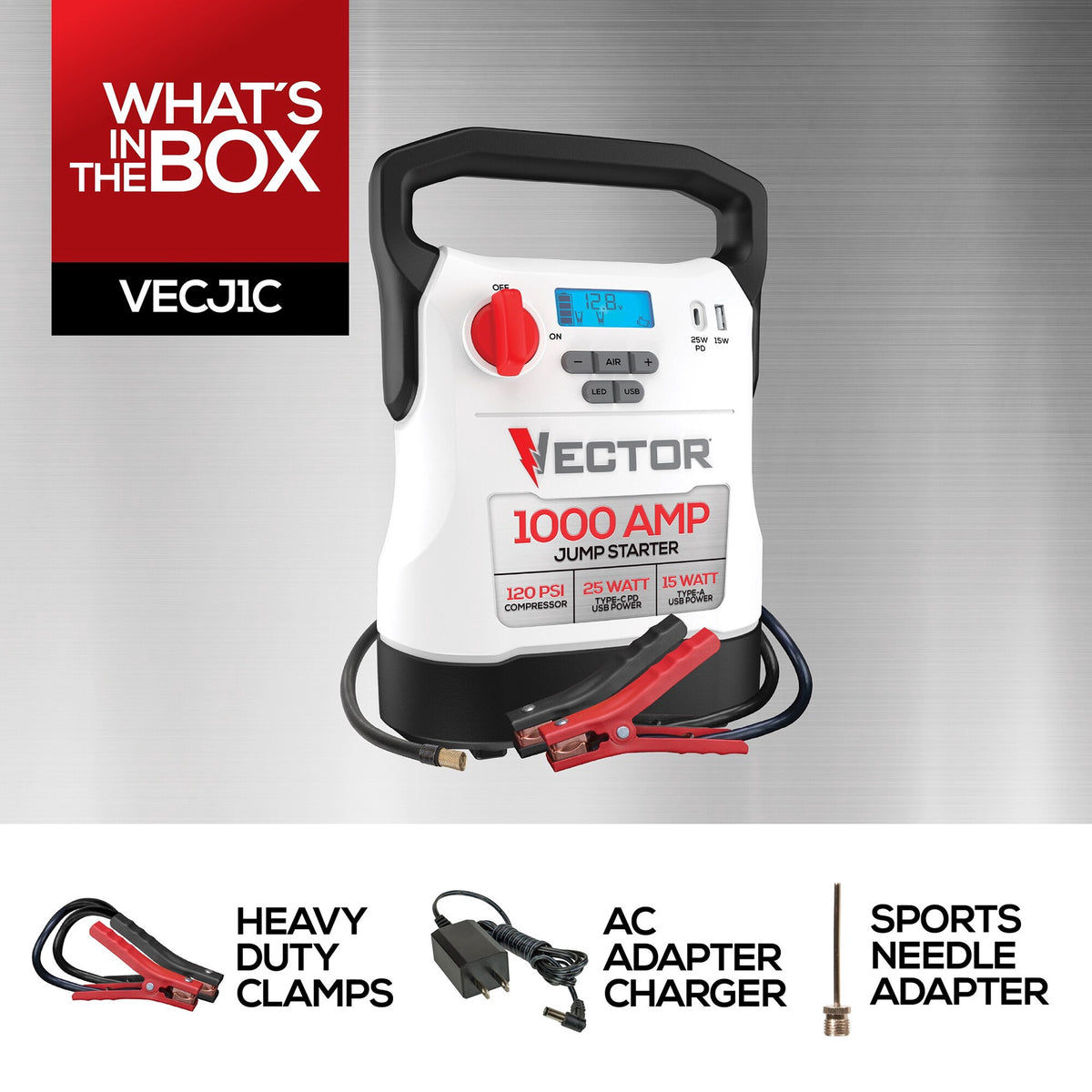 VECTOR Battery Jump Start JECJ1C Air Compressor USB Power
