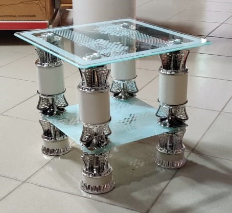 Glass Table Square White & Silver CJ331