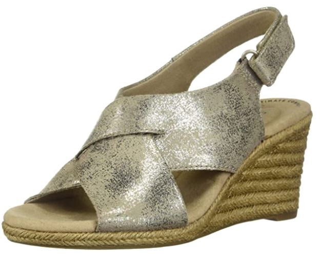 CLARKS Footwear Women's Lafley Alaine Wedge Sandal Pewter Textile
