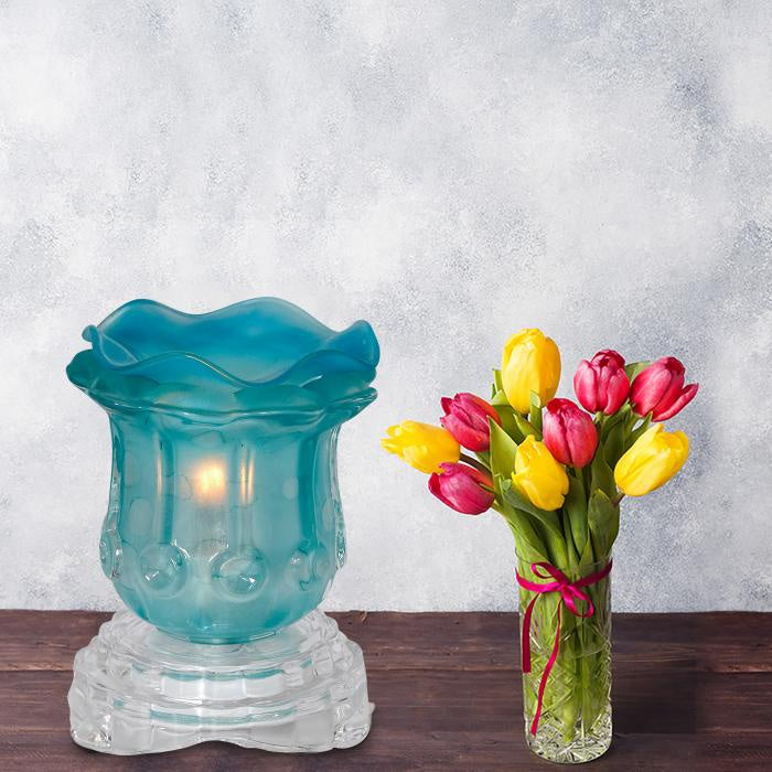 AROMAR Oil and Wax Aromatic Lamp Warmer Glass Tulip Blue 7721