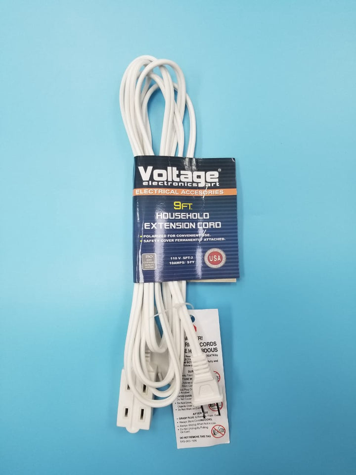 VOLTAGE Extension Cord 9FT/IN White 2 Pin