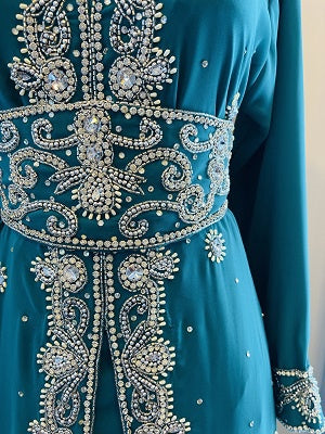 GENERIC Gown Beaded Teal with Silver Stones and Band