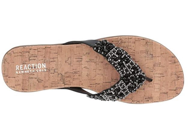 KENNETH COLE Footwear Reaction Women's GLAM-ATHON Thong Sandal Black Smooth