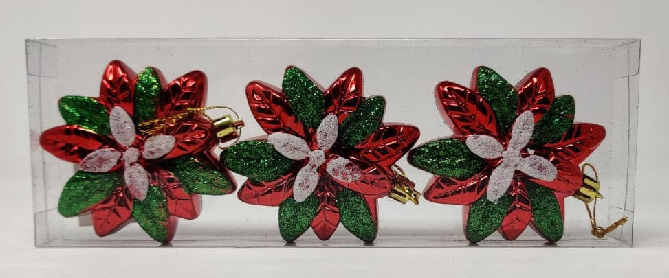 Christmas Decorations Flower A3-479 3PCS Pack Red & Green