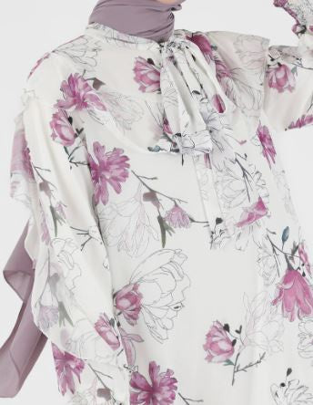 Dress Lined Floral Chiffon White Purple / Orange