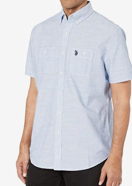 US POLO ASSN. Men Shirt Us Polo Short Sleeve Button Down Light Blue