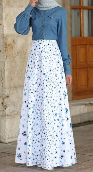 Skirt Suit Denim Top & Lined Floral Skirt