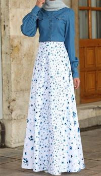 Skirt Suit Denim Top & Lined Floral Skirt