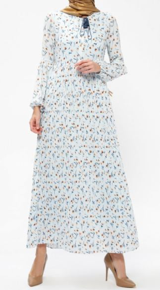 Dress Floral Blue Pleated