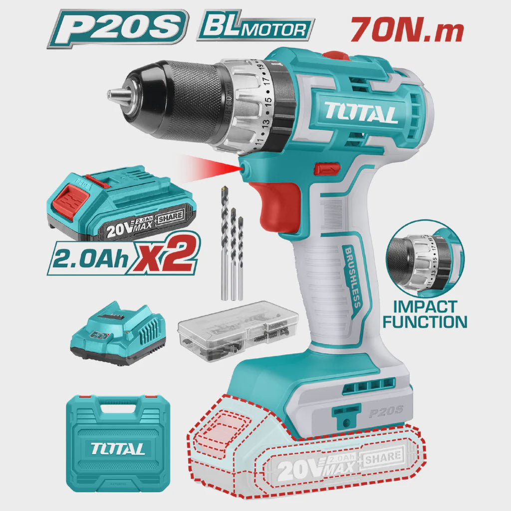 TOTAL Drill Gun UTIDLI20605 20V Lithium Ion 2.0AH Impact Brushless