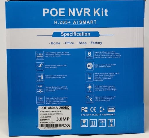 Security Camera Kit 8-PORT Nvr POE-4804A-200BQ Poe Full Kit H.265+ Ai Smart with 1TB Hard Drive