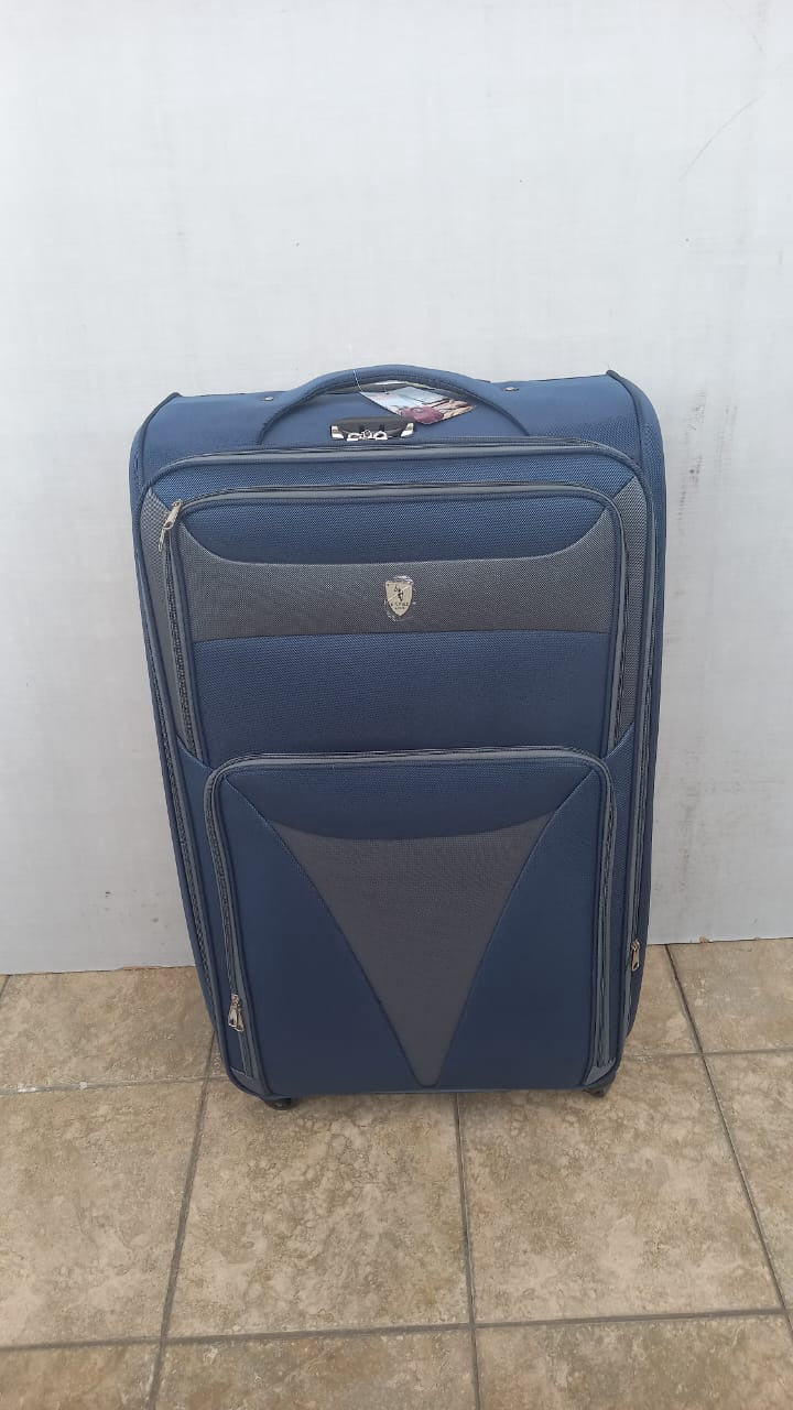 Luggage Suitcase Soft Fabric Single Extra Large 4 Wheel Spinner (Each) Blue and Grey