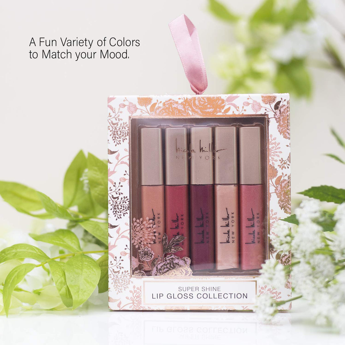 NICOLE MILLER Makeup Lip Gloss 5 Pack Super Shine Collection Gift Set with Five Different Shade Lip Glosses