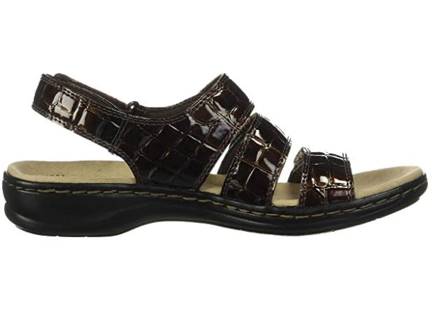 CLARKS Footwear Women's Leisa Melinda Sandal Brown Patent Crocodile Synthetic