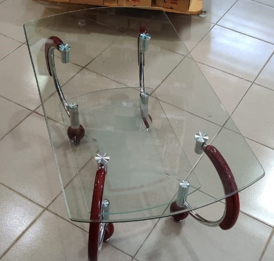 Glass Table Wood Brown & Glass A1042