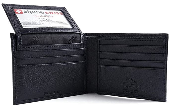 ALPINESWISS Wallet Men Alpine Swiss Leather Bi Fold Flip Up Window Black