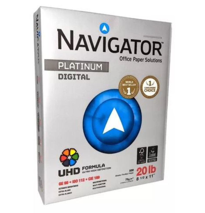 Computer Printer Paper Office Copy Navigator Platinum Letter 8.5" X 11" White 500 Sheets 75GSM NPL1120 Sold Per Pack