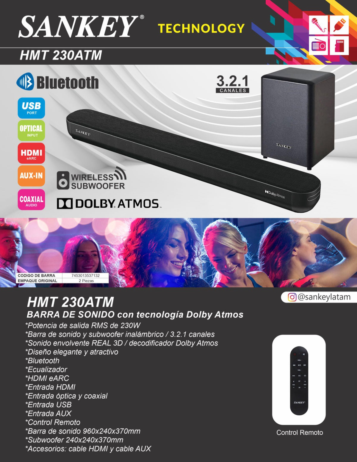 SANKEY Soundbar HMT-230ATM 3.1.2