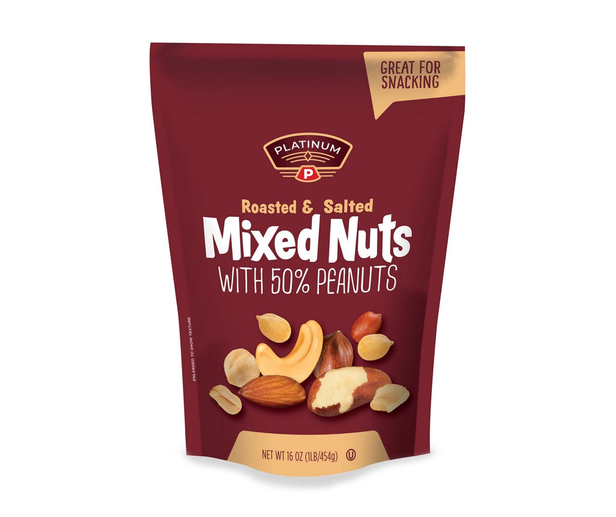 PLATINUM (FOOD) Platinum Nuts Roasted & Salted Mixed Nuts with 50% Peanuts 16OZ 454G