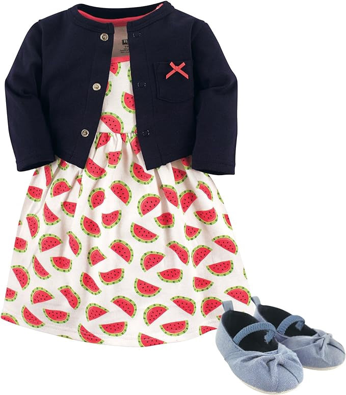 HUDSON BABY Baby Dress Set Hudson W/ Cardigan & Shoe Print / 9-12M / Baby Pink Rose