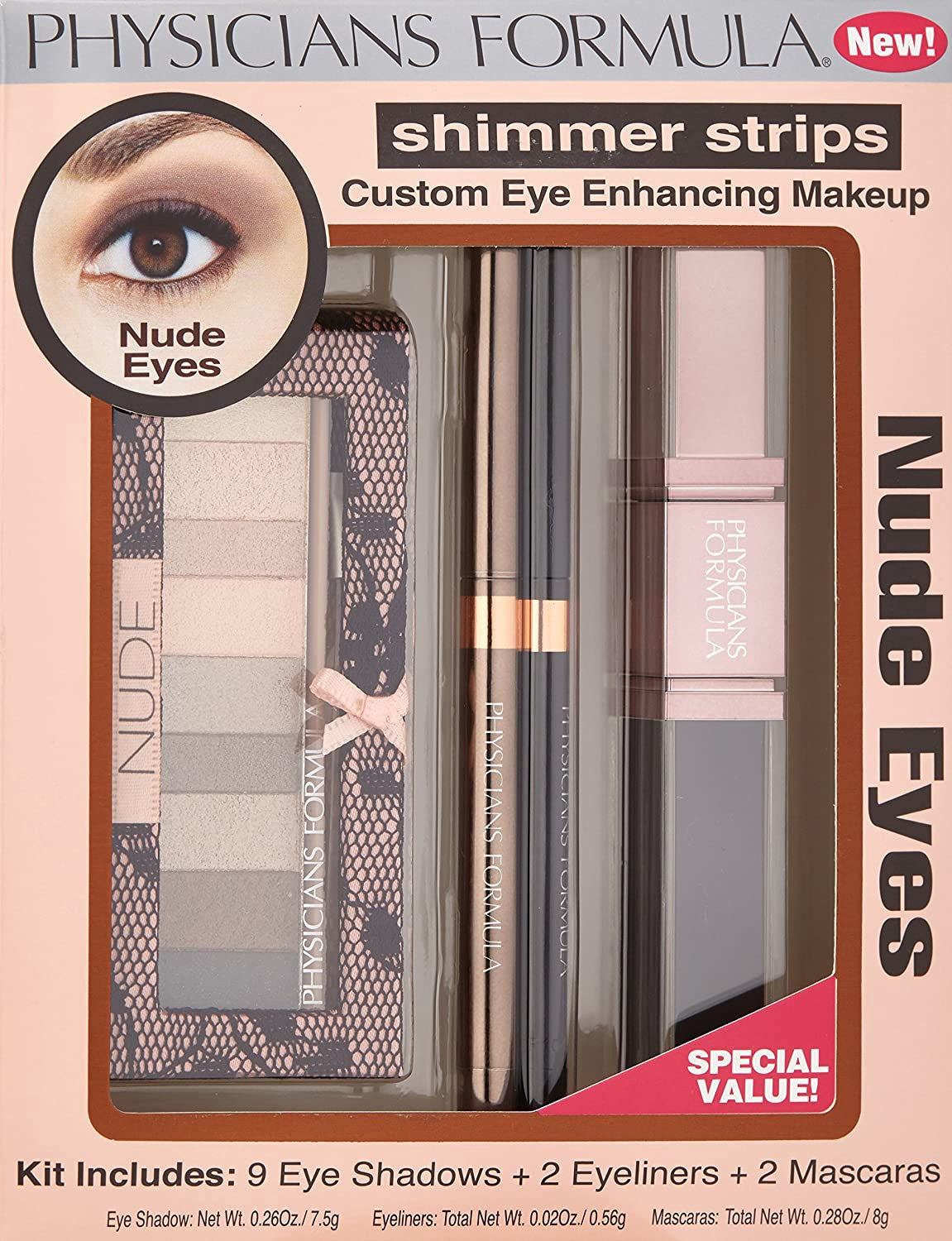 PHYSICIANS FORMULA Makeup Nude Eyes Kit Shimmer Strips Custom Eye Enhancing Kit with Eyeshadow, Eyeliner & Mascara