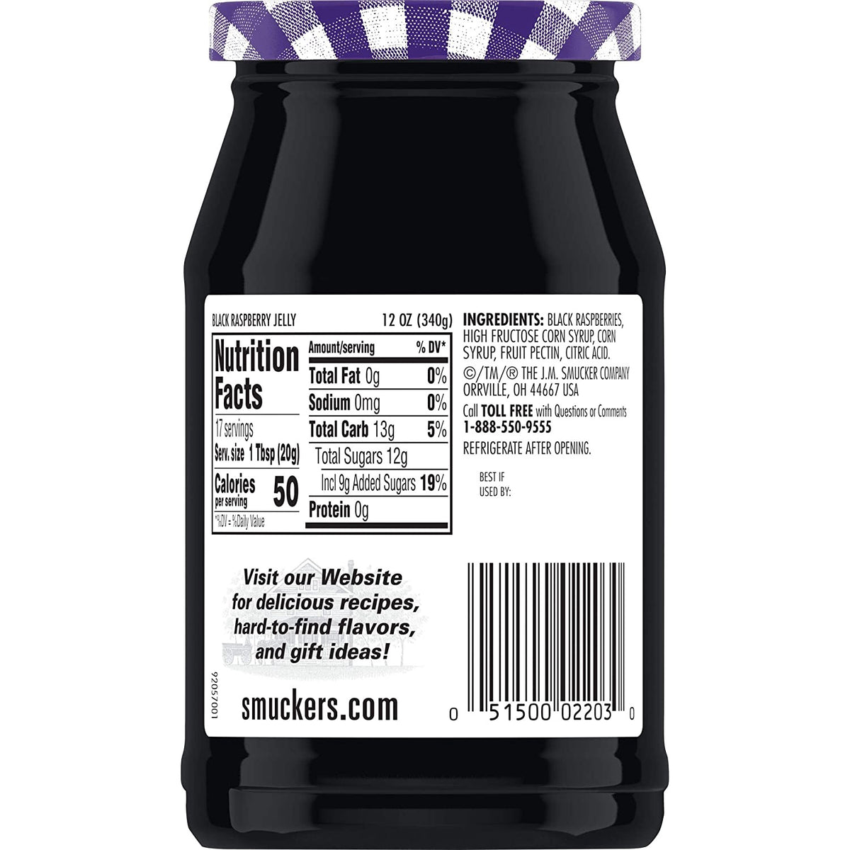 SMUCKER'S Black Raspberry Jelly 12OZ 340G
