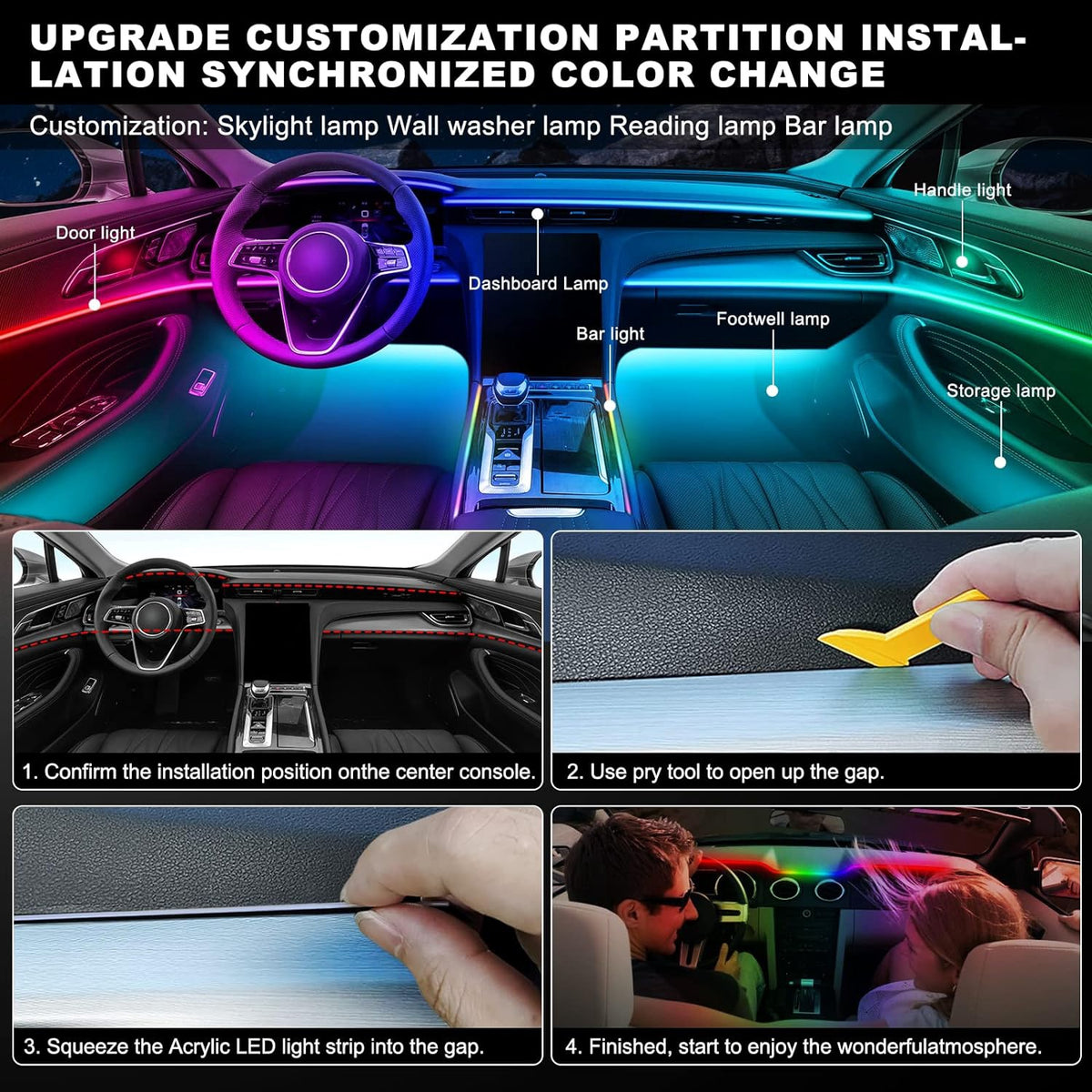 Car LED Ambient Light Atmosphere Strip Rgb App Control 18IN1 175"