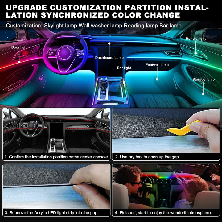 Car LED Ambient Light Atmosphere Strip Rgb App Control 18IN1 175"