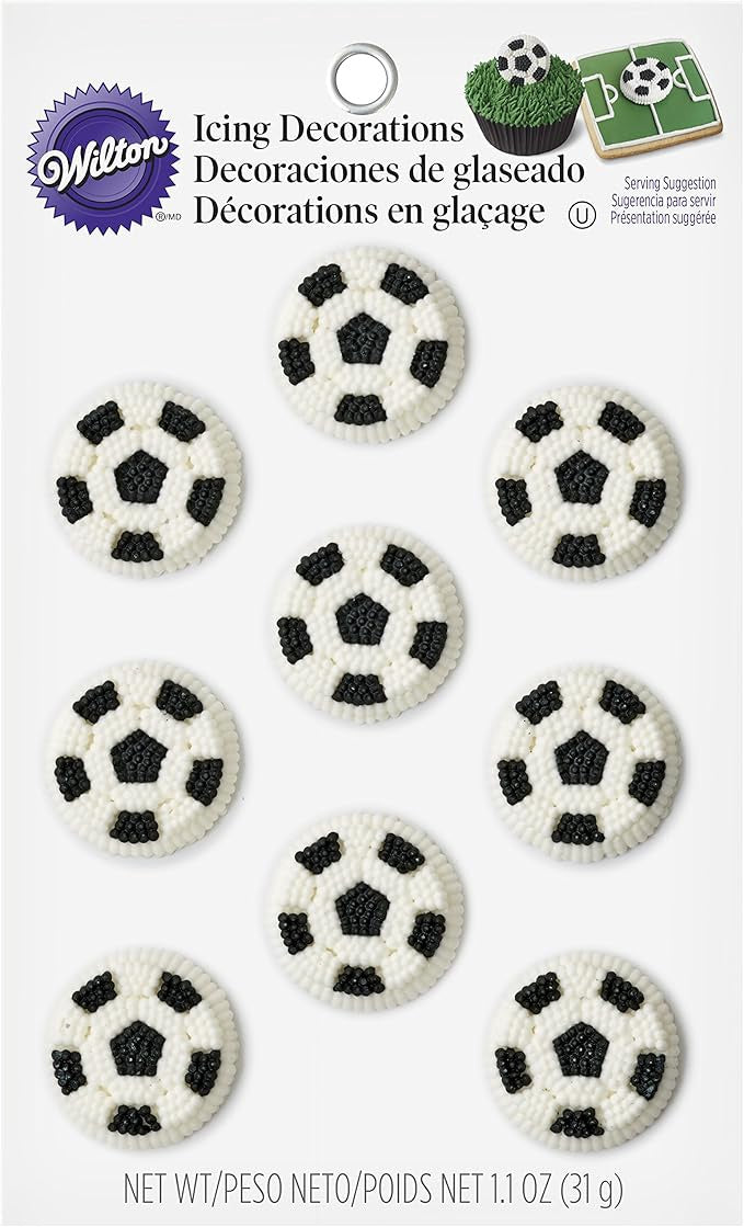 WILTON Baking Icing Decorations Soccer Balls 1.1OZ 31G 710-477