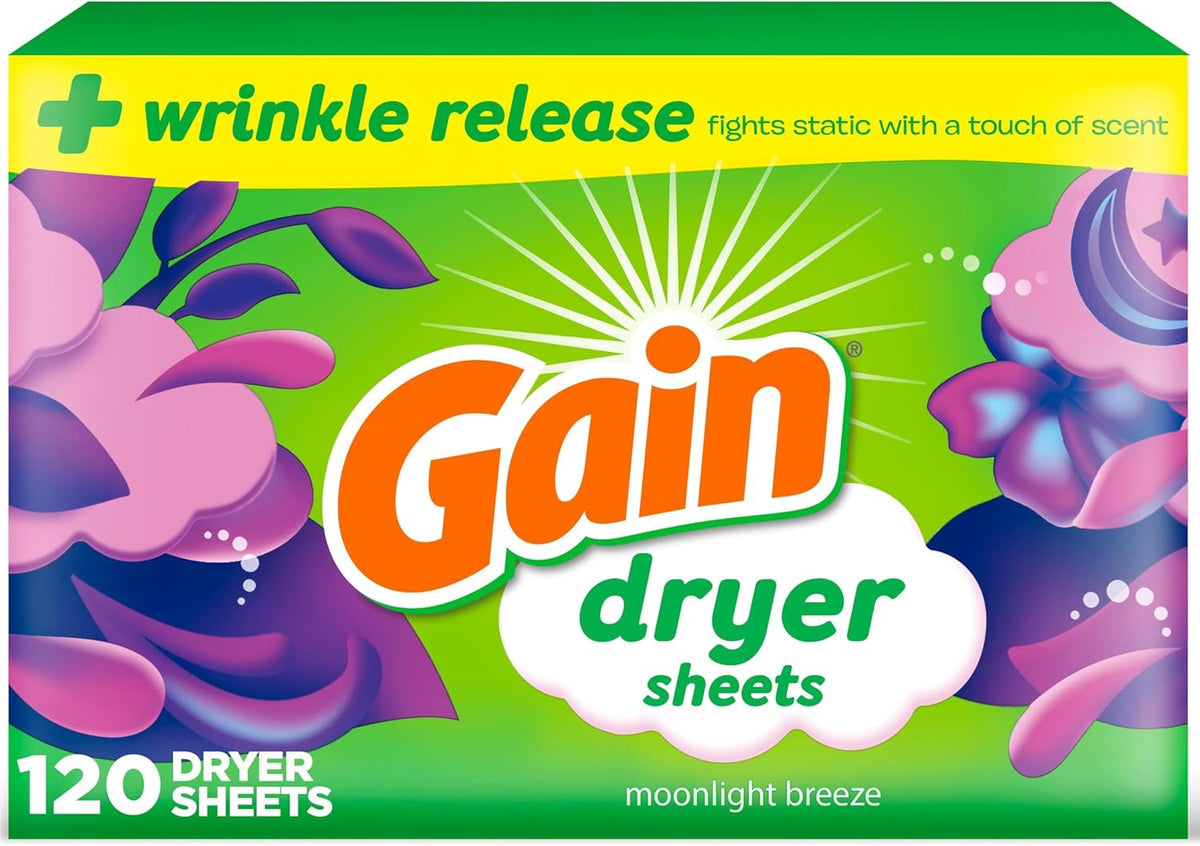 GAIN Dryer Sheet Plus Wrinkle Release Moonlight Breeze Scent 120COUNT