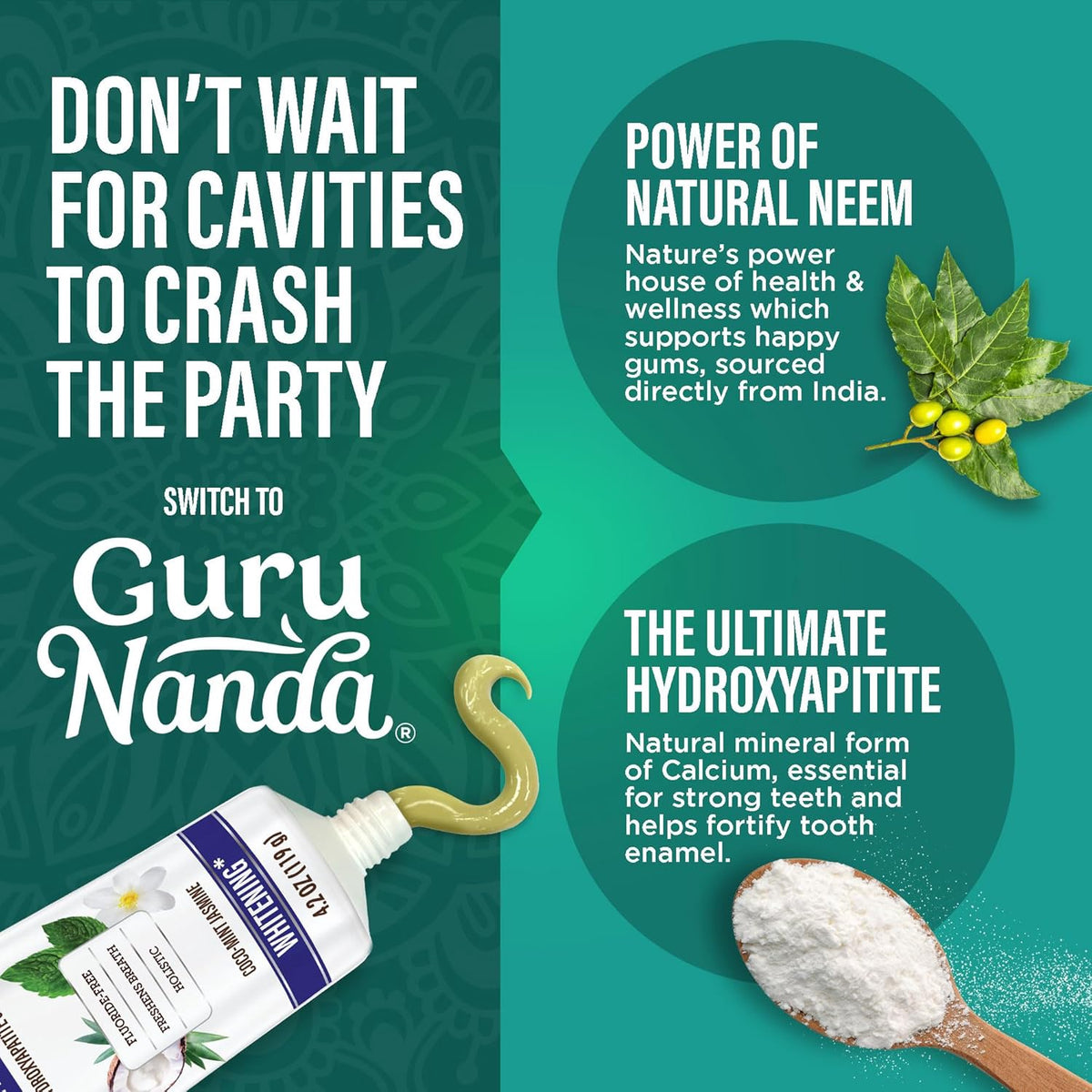 GURUNANDA Toothpaste Hydroxyapatite Whitening 4.2OZ