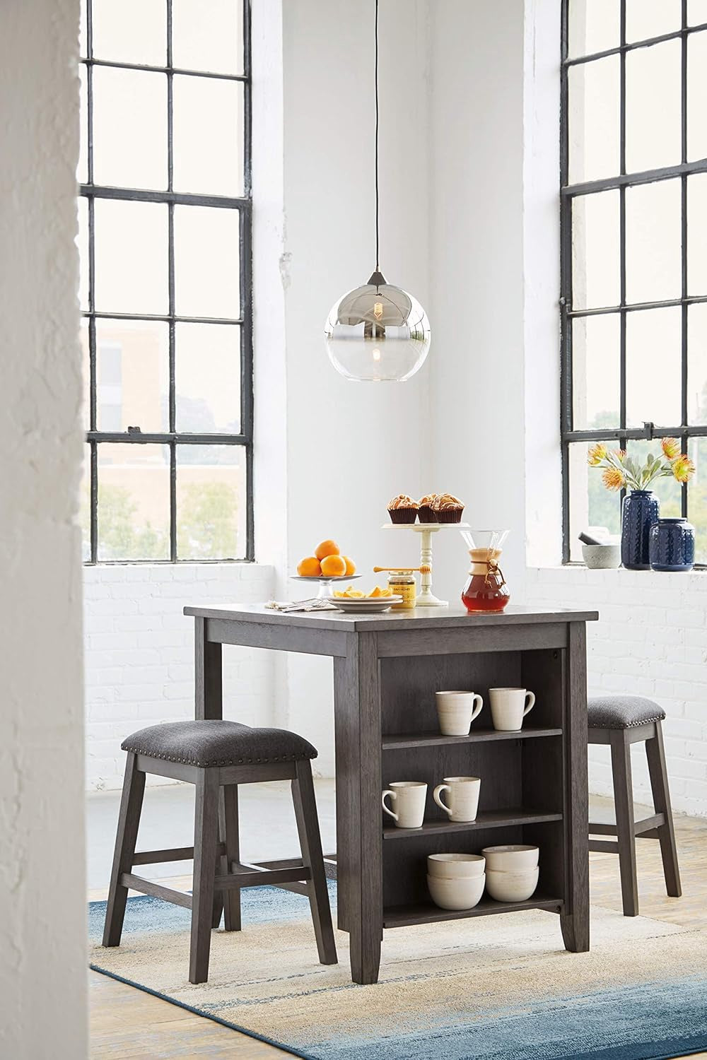 ASHLEY Dining Set Signature Design by Counter Height W/BARSTOOLS D388-113