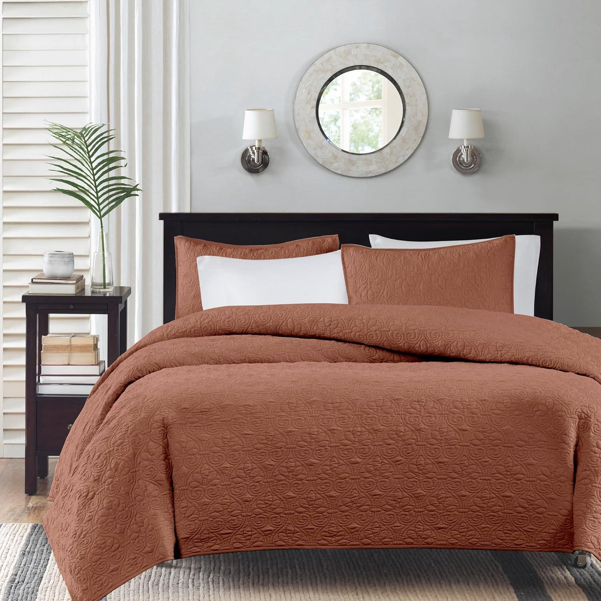 MADISON PARK Quilt Set Coverlet Reversible Damask 3PCS Queen