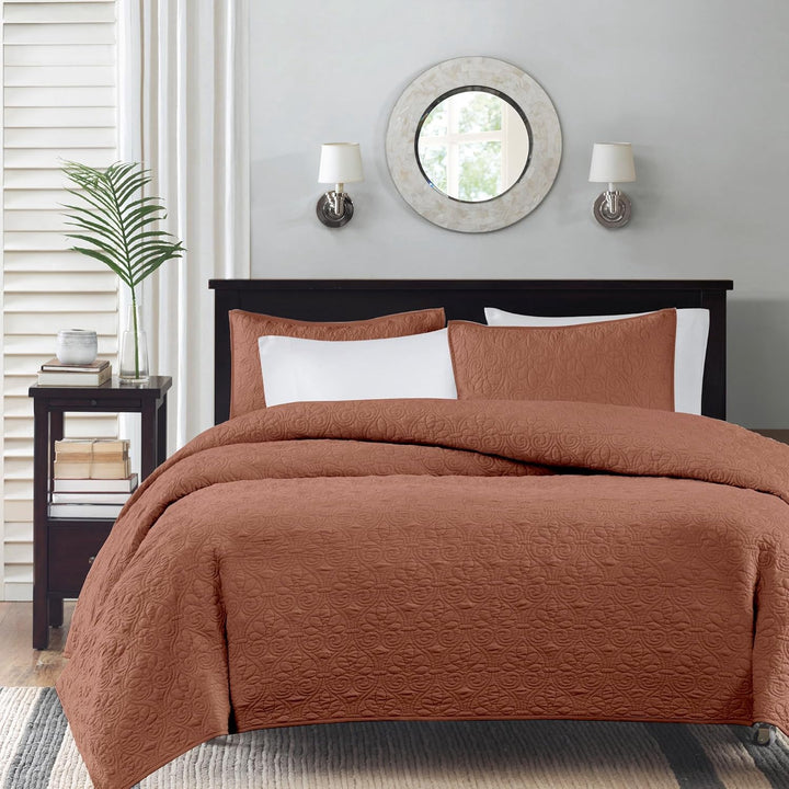 MADISON PARK Quilt Set Coverlet Reversible Damask 3PCS Queen
