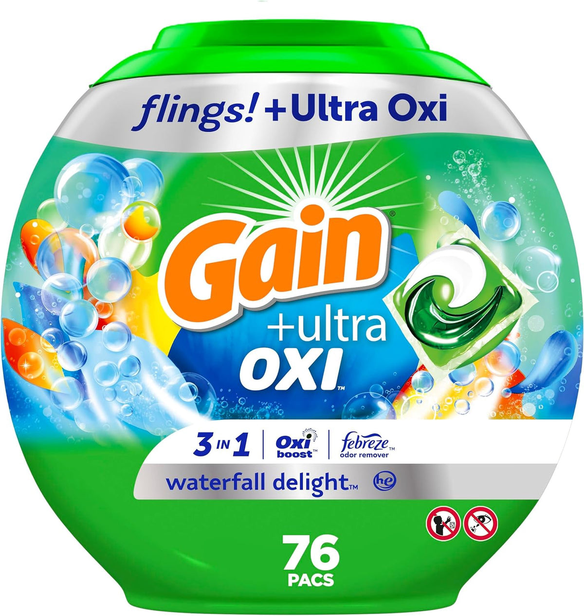 GAIN Washing Machine Detergent Flings Ultra Oxi 76 Pacs