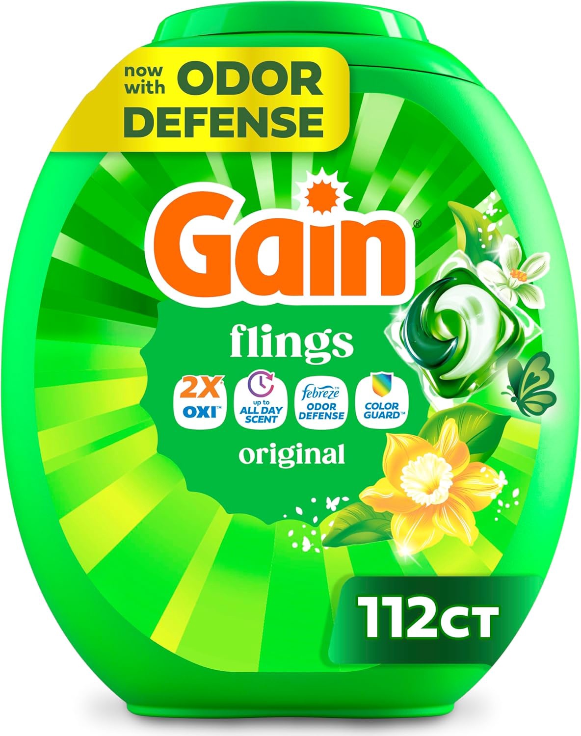 GAIN Washing Machine Detergent Flings Odor Defense 112COUNT