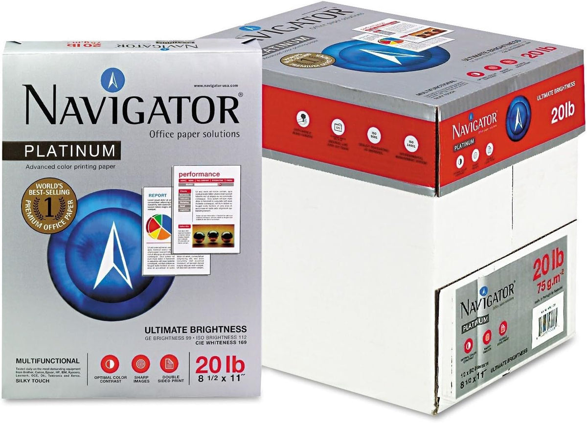 Computer Printer Paper Office Copy Navigator Platinum Letter 8.5" X 11" White 500 Sheets 75GSM NPL1120 Sold Per Pack