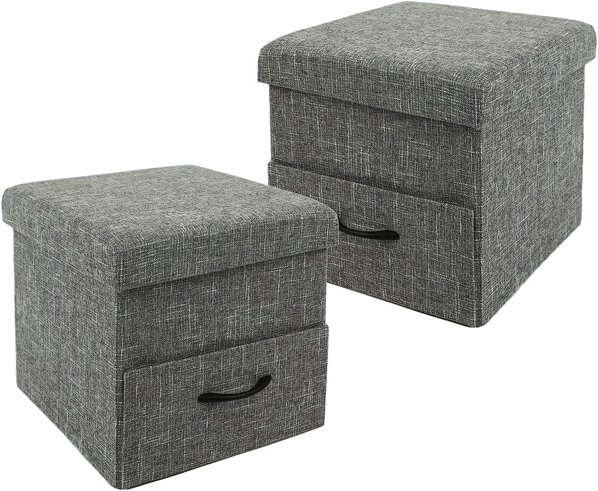 Ottoman Linen Storage 2PC Set W/DRAW Collapsible