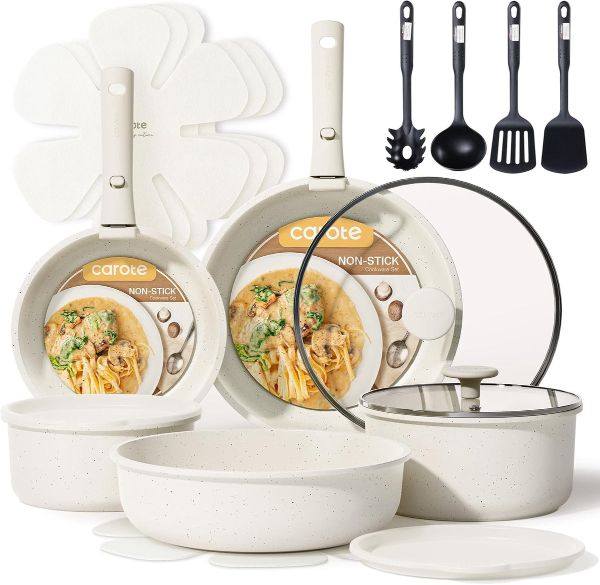CAROTE Pot Set Non Stick 19PCS White