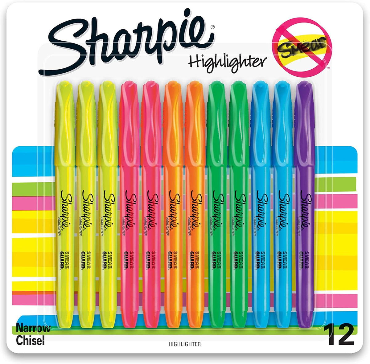 SHARPIE Stationery Highlighter Pocket Style Chisel Tip 12PC Pack Assorted