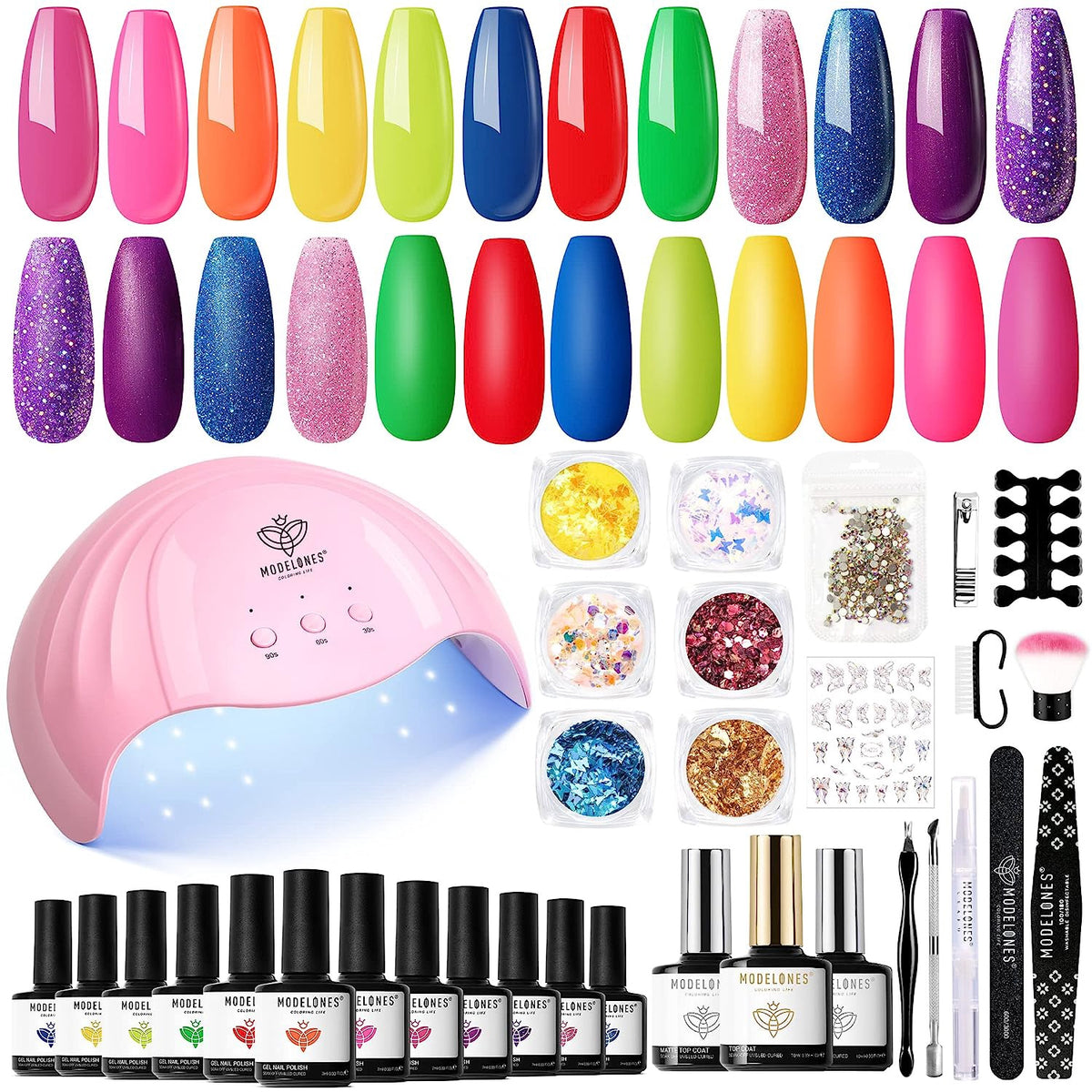 MODELONES Nail Kit W/48W Lamp 35PCS Neon