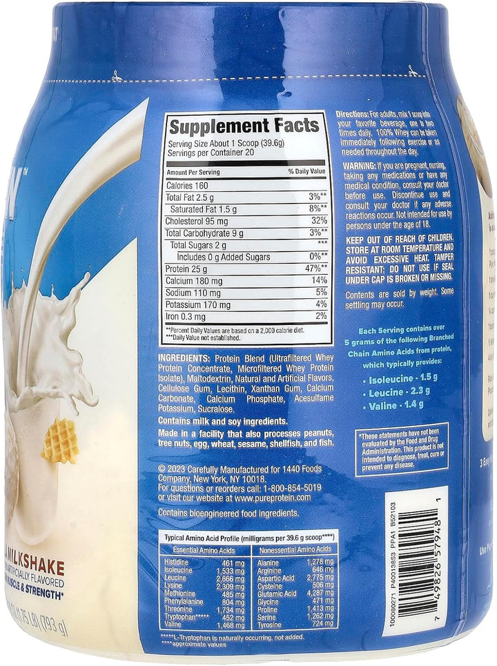PURE PROTEIN Supplement Whey Vanilla MILKSHAKE1.75LBS