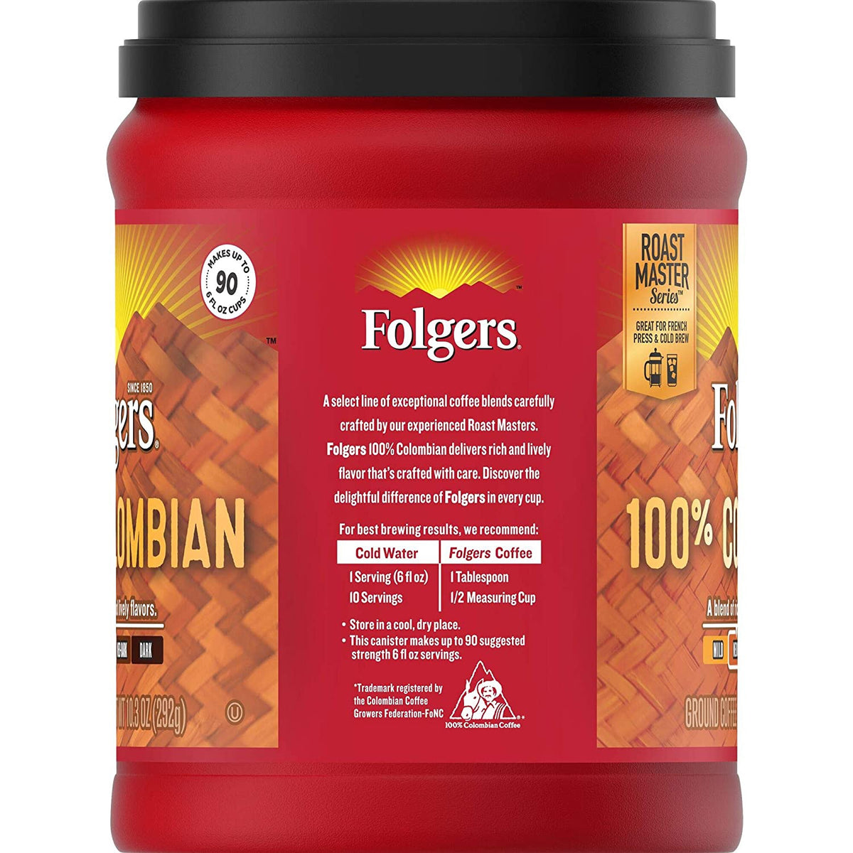 FOLGERS Coffee 100% Colombian Medium Ground 10.3OZ 292G